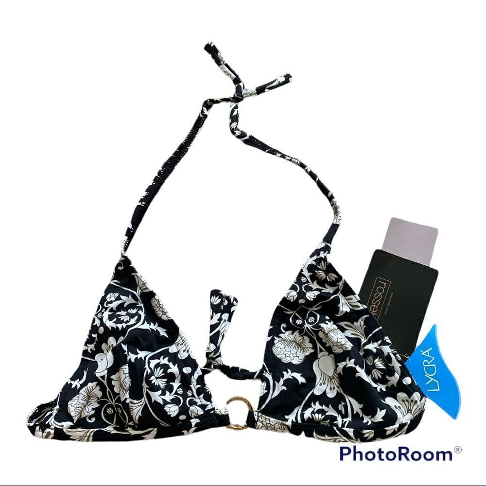 New CIA MARITIMA Brazilian Triangle String Bikini Preto Top Size Medium